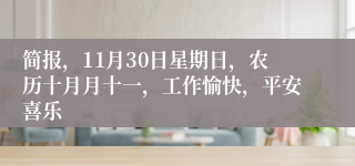 简报，11月30日星期日，农历十月月十一，工作愉快，平安喜乐