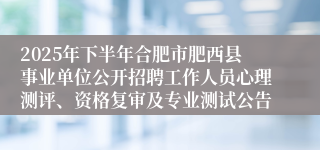 2025年下半年合肥市肥西县事业单位公开招聘工作人员心理测评、资格复审及专业测试公告