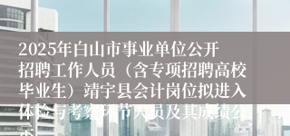 2025年白山市事业单位公开招聘工作人员（含专项招聘高校毕业生）靖宇县会计岗位拟进入体检与考察环节人员及其成绩公示