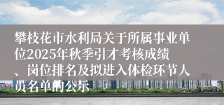 攀枝花市水利局关于所属事业单位2025年秋季引才考核成绩、岗位排名及拟进入体检环节人员名单的公示