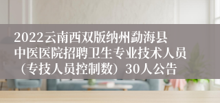 2022云南西双版纳州勐海县中医医院招聘卫生专业技术人员（专技人员控制数）30人公告