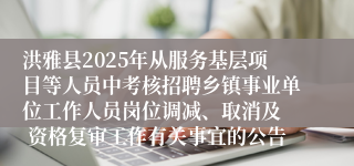 洪雅县2025年从服务基层项目等人员中考核招聘乡镇事业单位工作人员岗位调减、取消及 资格复审工作有关事宜的公告