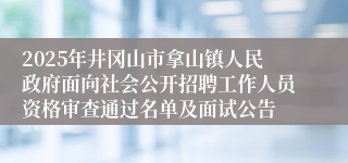 2025年井冈山市拿山镇人民政府面向社会公开招聘工作人员资格审查通过名单及面试公告