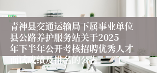 青神县交通运输局下属事业单位县公路养护服务站关于2025年下半年公开考核招聘优秀人才面试成绩及排名的公告