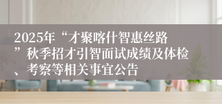 2025年“才聚喀什智惠丝路”秋季招才引智面试成绩及体检、考察等相关事宜公告