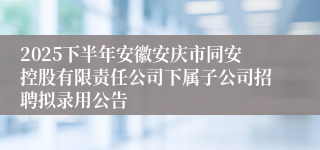 2025下半年安徽安庆市同安控股有限责任公司下属子公司招聘拟录用公告