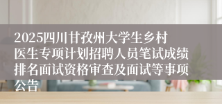 2025四川甘孜州大学生乡村医生专项计划招聘人员笔试成绩排名面试资格审查及面试等事项公告