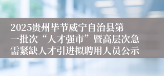 2025贵州毕节威宁自治县第一批次“人才强市”暨高层次急需紧缺人才引进拟聘用人员公示