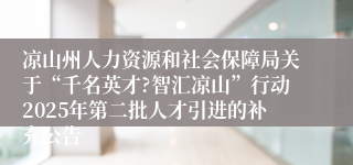 凉山州人力资源和社会保障局关于“千名英才?智汇凉山”行动2025年第二批人才引进的补充公告