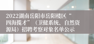 2022湖南岳阳市岳阳楼区“四海揽才”（卫健系统、自然资源局）招聘考察对象名单公示