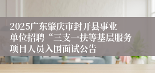2025广东肇庆市封开县事业单位招聘“三支一扶等基层服务项目人员入围面试公告