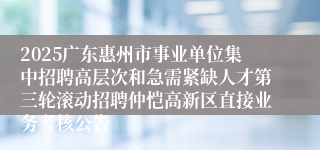 2025广东惠州市事业单位集中招聘高层次和急需紧缺人才第三轮滚动招聘仲恺高新区直接业务考核公告