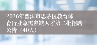 2026年普洱市思茅区教育体育行业急需紧缺人才第二批招聘公告（40人）