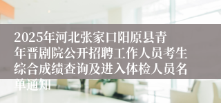 2025年河北张家口阳原县青年晋剧院公开招聘工作人员考生综合成绩查询及进入体检人员名单通知