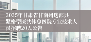 2025年甘肃省甘南州迭部县紧密型医共体总医院专业技术人员招聘20人公告