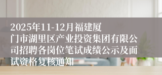 2025年11-12月福建厦门市湖里区产业投资集团有限公司招聘各岗位笔试成绩公示及面试资格复核通知