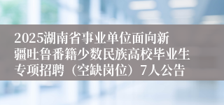 2025湖南省事业单位面向新疆吐鲁番籍少数民族高校毕业生专项招聘(空缺岗位)7人公告