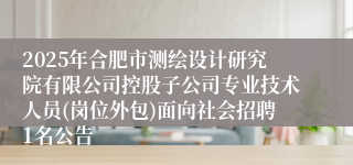 2025年合肥市测绘设计研究院有限公司控股子公司专业技术人员(岗位外包)面向社会招聘1名公告