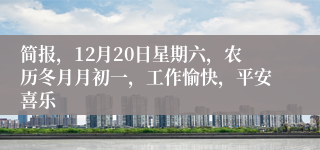 简报，12月20日星期六，农历冬月月初一，工作愉快，平安喜乐