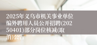 2025年义乌市机关事业单位编外聘用人员公开招聘(20250401)部分岗位核减(取消)公告