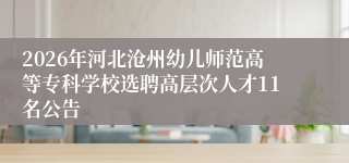 2026年河北沧州幼儿师范高等专科学校选聘高层次人才11名公告