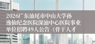 2026广东汕尾市中山大学孙逸仙纪念医院深汕中心医院事业单位招聘49人公告（骨干人才第一批）