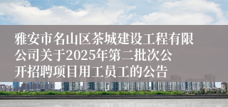 雅安市名山区茶城建设工程有限公司关于2025年第二批次公开招聘项目用工员工的公告