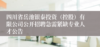 四川省岳池银泰投资（控股）有限公司公开招聘急需紧缺专业人才公告