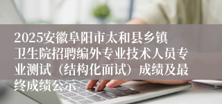 2025安徽阜阳市太和县乡镇卫生院招聘编外专业技术人员专业测试（结构化面试）成绩及最终成绩公示