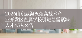 2026山东威海火炬高技术产业开发区直属学校引进急需紧缺人才45人公告