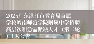 2025广东湛江市教育局直属学校岭南师范学院附属中学招聘高层次和急需紧缺人才(第二轮)1人公告