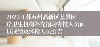 2022江苏苏州高新区基层医疗卫生机构补充招聘专技人员面试成绩及体检人员公告