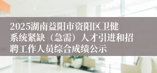 2025湖南益阳市资阳区卫健系统紧缺(急需)人才引进和招聘工作人员综合成绩公示
