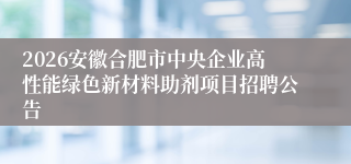 2026安徽合肥市中央企业高性能绿色新材料助剂项目招聘公告