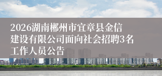 2026湖南郴州市宜章县金信建设有限公司面向社会招聘3名工作人员公告