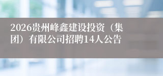 2026贵州峰鑫建设投资（集团）有限公司招聘14人公告