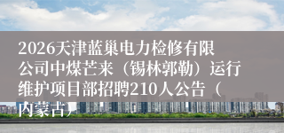 2026天津蓝巢电力检修有限公司中煤芒来（锡林郭勒）运行维护项目部招聘210人公告（内蒙古）