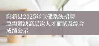 阳新县2025年卫健系统招聘急需紧缺高层次人才面试及综合成绩公示