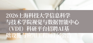 2026上海科技大学信息科学与技术学院视觉与数据智能中心(VDI)科研平台招聘AI基础设施与应用工程师1名公告