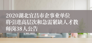 2020湖北宜昌市企事业单位将引进高层次和急需紧缺人才教师岗38人公告