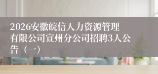 2026安徽皖信人力资源管理有限公司宣州分公司招聘3人公告(一)