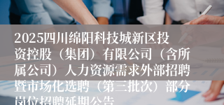 2025四川绵阳科技城新区投资控股（集团）有限公司（含所属公司）人力资源需求外部招聘暨市场化选聘（第三批次）部分岗位招聘延期公告