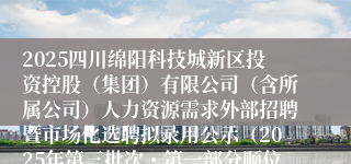 2025四川绵阳科技城新区投资控股（集团）有限公司（含所属公司）人力资源需求外部招聘暨市场化选聘拟录用公示（2025年第三批次・第一部分顺位递补岗位及第二部分岗