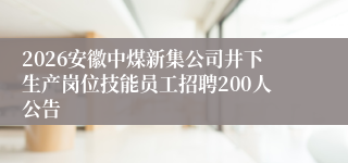 2026安徽中煤新集公司井下生产岗位技能员工招聘200人公告