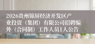 2026贵州锦屏经济开发区产业投资(集团)有限公司招聘编外(合同制)工作人员1人公告