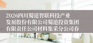 2026四川蜀道智联科技产业发展股份有限公司蜀道投资集团有限责任公司材料集采分公司春季招聘1人公告