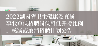 2022湖南省卫生健康委直属事业单位招聘岗位降低开考比例、核减或取消招聘计划公告