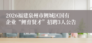 2026福建泉州市鲤城区国有企业“鲤育贤才”招聘3人公告