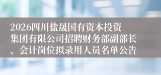 2026四川盐晟国有资本投资集团有限公司招聘财务部副部长、会计岗位拟录用人员名单公告