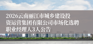 2026云南丽江市城乡建设投资运营集团有限公司市场化选聘职业经理人3人公告